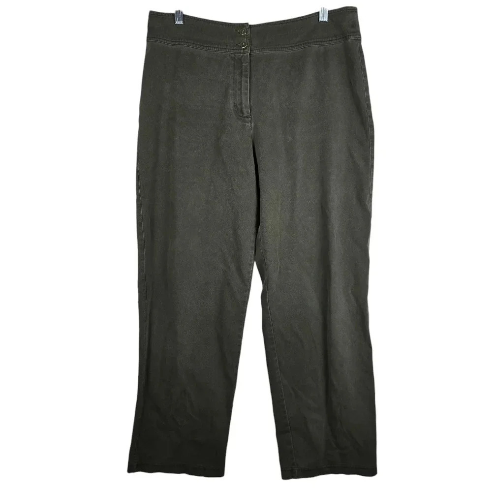 Chico's Olive Green Stretch Straight Leg Pants No Pockets Size 2.5/ 14 - Picture 1 of 8